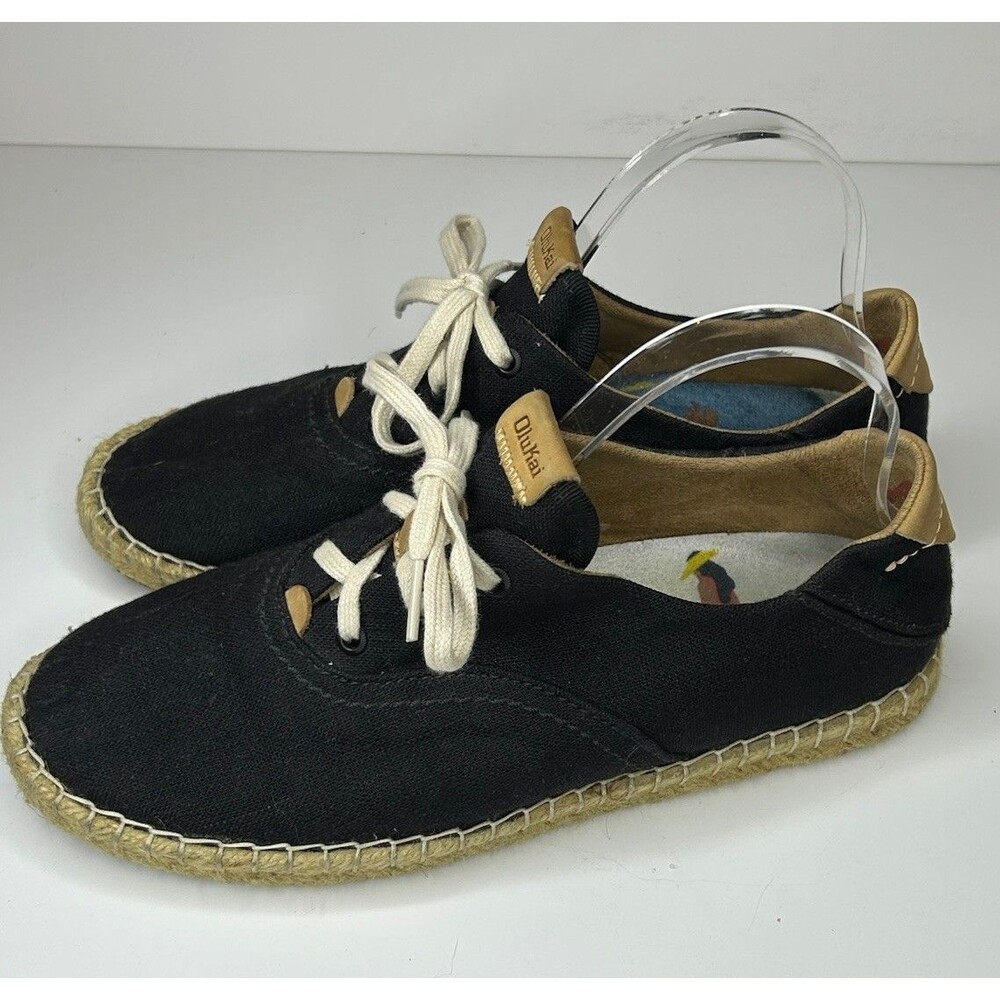 Olukai Kaula Pa’a Li Shoes Black Lace Up Sneakers 20463-4040 Women's Size 8